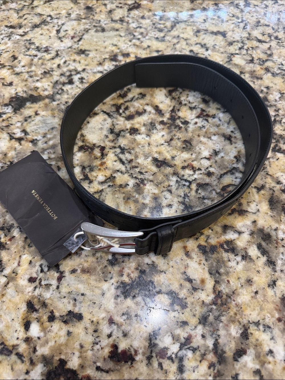 Bottega Veneta Black Leather Belt with Silver Buckle